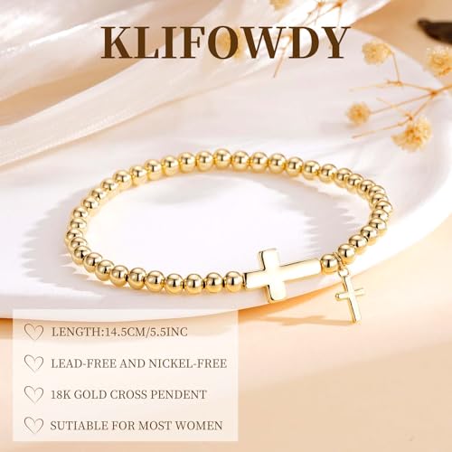 Cross Bracelet for Her,14K Gold Bracelets for Women,Beaded Bracelets as Christian Confirmation Religious Baptism Gifts for Women Teen Gold Jewelry - color: Pray-02