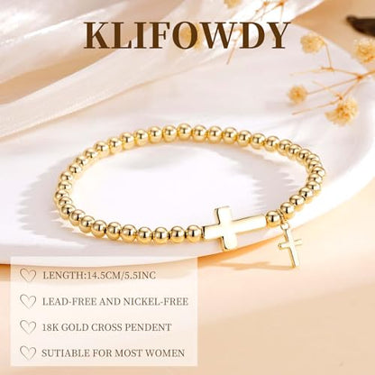 Cross Bracelet for Her,14K Gold Bracelets for Women,Beaded Bracelets as Christian Confirmation Religious Baptism Gifts for Women Teen Gold Jewelry - color: Pray-02