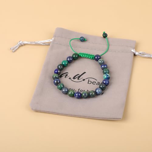 AD Beads Unisex 8mm Gemstone Bracelets Healing Macrame Adjustable 7-9 Inches || wear this healing natural gemstone bracelet help to erase your pain and fear || recover your energy||| - color: Lazuli Chrysocolla
