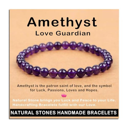 AD Beads Handmade Gemstone Stretch Elastic Bracelet Crystal Healing Reiki Nature's Beauty and Spiritual Essence Unisex - color: Amethyst (Love Guardian), size: 6mm