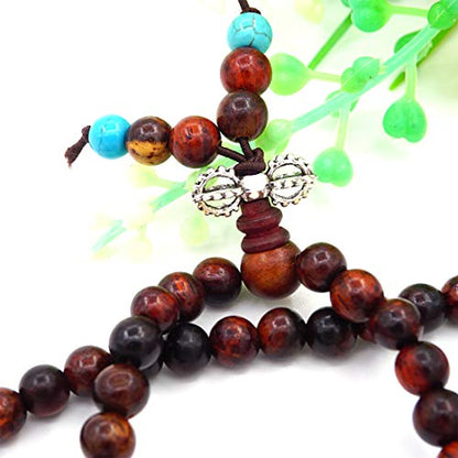 6MM 108 Prayer Beads Rosewood with blue beads bracelet Tibetan Buddhist Buddha Meditation Mala Bracelets/Necklace