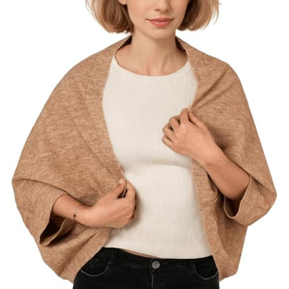 WaJuemy Shrug Sweater Shawl Wraps for Women Soft Cashmere Ponchos Sweater Cardigan Casual Open Front Top Cape Shawls - color: 03 Khaki
