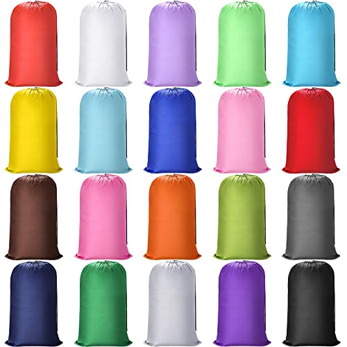 Nuogo 20 Pcs Laundry Bag Washable Travel Laundry Bags with Drawstring Lock Closure Large Heavy Duty for Camping Tent Blankets Dirty Clothes Yarn Fabric Storage, 38 x 24 Inches - color: Assorted Color