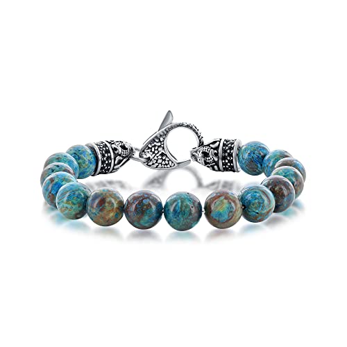 Black and Blue/Black and Gold/Black and Rose Gold Plated Stainless Steel 8.5’’ Men’s Link Solid Bracelet - style: Genuine Apatite Stone