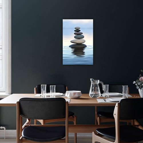 LURENCZH Zen Stone Canvas Wall Art Stone in Water Picture Wall Decor Meditation Spiritual Painting Prints Bathroom Decor Framed(Stone-1,12.00" x 18.00")