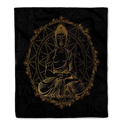 3dRose Golden Buddha Yoga Zen with Gold Mandala Religion Silktouch Minky Blanket