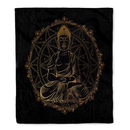 3dRose Golden Buddha Yoga Zen with Gold Mandala Religion Silktouch Minky Blanket