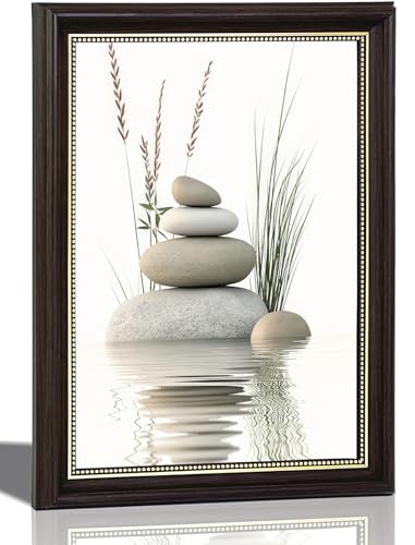 Dark Brown Framed Zen Stone Canvas Wall Art, Stacked Stones in Water Poster Print Artwork, Black White Bathroom Painting Picture Wall Decor, for Spa, Yoga, Meditation Room, Home Decoration, 9x11in - color: zen stone, size: 11"L x 9"W