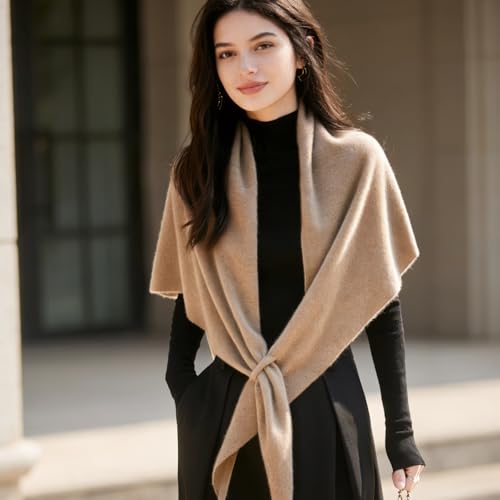 Cashmere Blend Shawl Wraps for Women,Cashmere Poncho Pashmina for Women Travel Scarf for All-Season with Gift Box - color: Camel