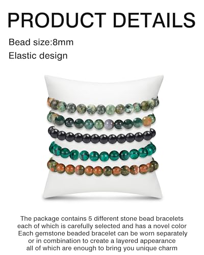 BOMAIL 5Pcs Healing Crystal Bracelets for Women 8mm Natural Stone Beaded Stretch Bracelet Set Handmade Semi-Precious Gemstone Bracelets - color: B