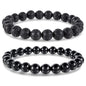 Bivei Natural Gemstone Semi Precious Healing Crystals Handmade Stretchy Round Beads Bracelet,Stocking Stuffers for Women Enhance Positive Energy - color: 8mm Lava Stone & Black Obsidian (Protection), size: Medium: 6.8-7.24 inch