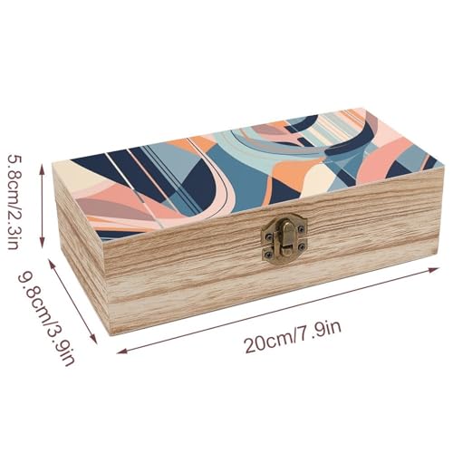 Wooden Box Wood Storage Box Trinket Box Geometric Modernism Printed Storage Boxes with Lids for Souvenirs And Jewelry