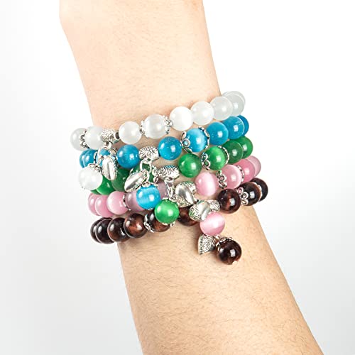 Natural Stretch Gemstone Bracelet Healing Stone Beaded Bracelets for Women Men Gifts (Unisex) - color: Pink