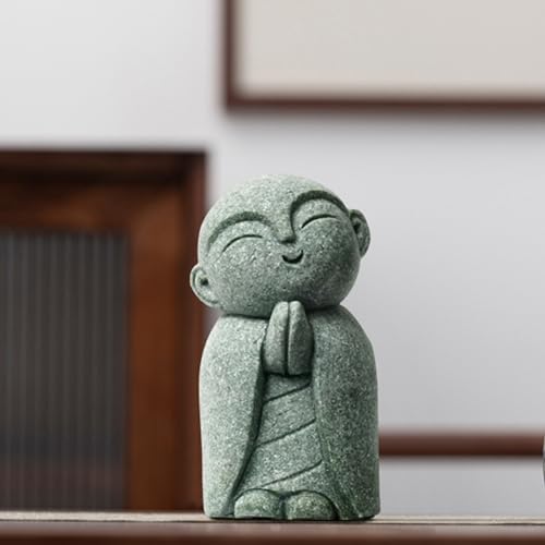 OwMell Japanese Jizo Monk Statue, Buddha Jizo Figurine Memorial Aquarium Statue Ornament - Tilt Smile - color: Tilt Smile Stone