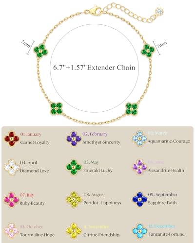 Birthstone Gold Clover Bracelet Dainty 14K Gold Plated Cute Friendship Stackable Bracelets for Women No Tarnish Trendy Charm Best Friend Bracelet Stack for Birthday Jewelry - color: 05. May(Emerald)