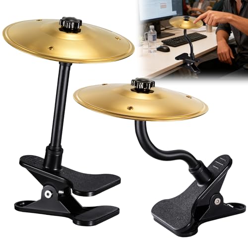 2PCS Desktop Cymbal, Desk Symbol Drum, Easy Clip-On Mini Cymbals for Drumer Music Lovers, Relief Your Working & Studying Stress, Fun Desk Accessory for All Type of Desks, Easy Installations - Gold - color: Gold