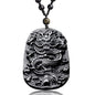 Black Obsidian Necklace Natural Crystal Amulet Protection Pendant with Adjustable Rope Lucky Talisman Necklaces Jewelry Gift for Men Women - color: Dragon
