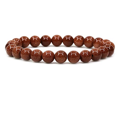 Keleny Gem Semi Precious Gemstones 8mm Natural Stone Round Beads Rock Crystal Jasper Stretch Bracelet 7 Inch Unisex - color: Golden Sandstone