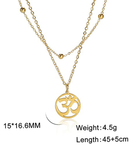 UNIFT Necklace For Women- Aum Om Ohm Sanskrit Symbol Round Pendant Beaded Double Layer Chain Charm Necklace,Hinduism Yoga Sanskrit Personalized Amulet Dainty Pendant Necklace Jewelry - color: gold