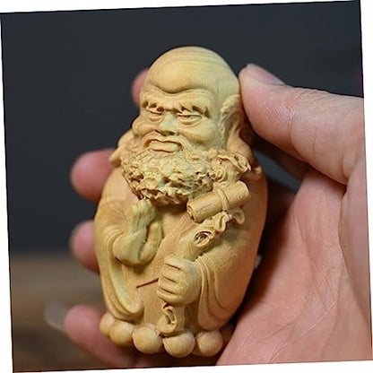 Bodhidharma Hand-Carved Wooden Statue Ornament Yellow Birch Material Zen Decor for Home Office Unique Desktop Figure for Meditation Spaces