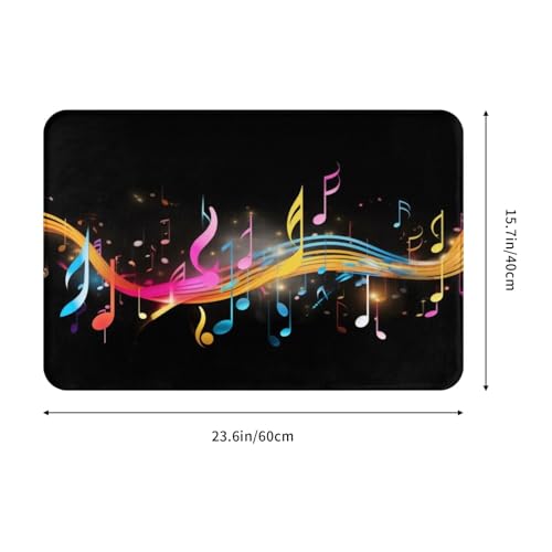 Colorful Musical Note Print Flannel Anti-Slip Mat 16x24in Polyester Floor Covering, Full Single-Side Printed - color: Colorful Musical Note