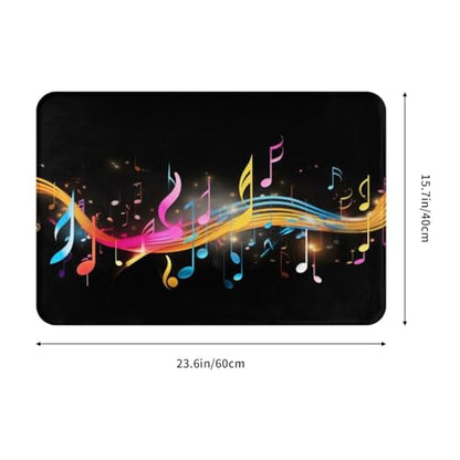 Colorful Musical Note Print Flannel Anti-Slip Mat 16x24in Polyester Floor Covering, Full Single-Side Printed - color: Colorful Musical Note