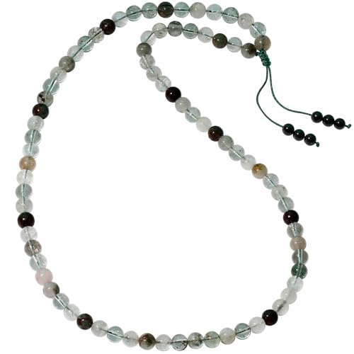 Simple Crystals and Stones Beaded Necklace Protection Balance Meditation Long Necklaces for Women and Men Amulet Jewelry - style: Green Phantom Quartz