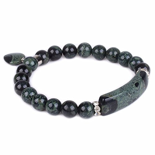 Justinstones Natural Kambaba Jasper Gem Semi Precious Gemstone Love Heart Charm Stretch Bracelet