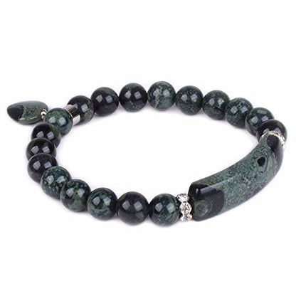 Justinstones Natural Kambaba Jasper Gem Semi Precious Gemstone Love Heart Charm Stretch Bracelet