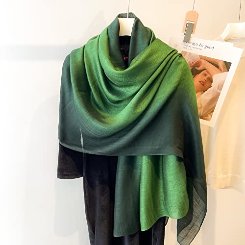 WINCESS.YU Women Gradient Scarf Long Shawls and Wraps Fashion Plain Pashmina Formal Scarf - color: Green Gradient