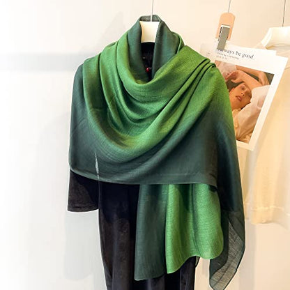 WINCESS.YU Women Gradient Scarf Long Shawls and Wraps Fashion Plain Pashmina Formal Scarf - color: Green Gradient