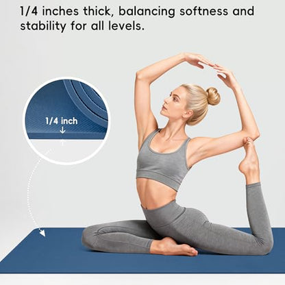 Extra Wide Yoga Mat 72" x 32", 6mm Non Slip TPE Exercise Mat with Carrying Strap, Large Workout Mat for Yoga, Pilates, Stretching, HIIT & Home Gym - color: Dark Blue
