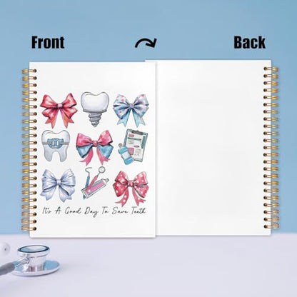 WUCHJ Dentist Gifts Notebook, Dental Hygienist Assistant Gifts Journal, Coquette Bow Dental Spiral Notebook Journal for Note Taking, Dentist Office Supplies, 5.5x8.3 Inch - color: Pink Bow Dentist