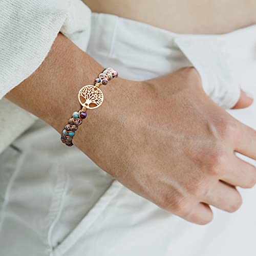 Jinxiuge Tree of Life Turquoise Stone Bracelet for Women Handmade Braided Layered Bead Bracelet with Black Gift Box - style: Style-B