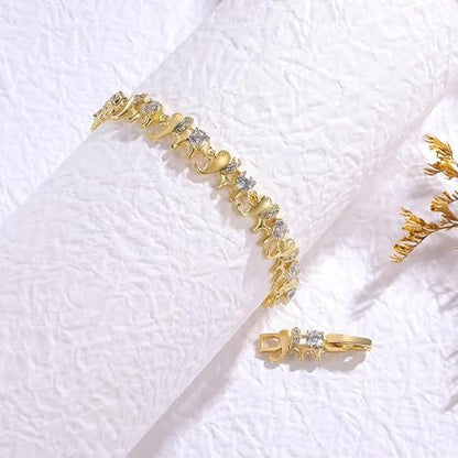 14K White/Yellow Gold Plated 4mm Cubic Zirconia Elephant Bracelet for Women Cute Animal CZ Link Chain Bracelet with Fold Over Clasp Jewelry Gift（6.5 Inch+1Inch） - color: Gold Plated