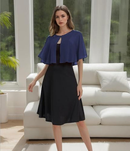 TONGFANTFL Women's Soft Chiffon Capelets Shawls and Wraps for Evening Wedding Cape Bole Cover Up - color: Navy