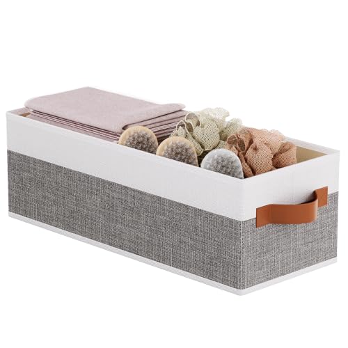 1 Pack Storage Bin, Foldable Basket for Organizing, Fabric Storage Box Container with Handles, White and Gray, 15 x 6 x 5 Inch - color: White/Grey, size: 1-Pack