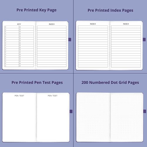 Dotted Journal – 140gsm Bleed Proof Thick White Paper – 200 Numbered Dot Grid Pages – 5.8 x 8.3 inch Bullet Dotted Notebook - color: purple
