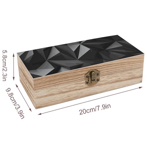 Black Geometric Wooden Storage Box with Hinged Lid And Front Clasp Decorative Storage Keepsake Boxes Wooden Gift Jewelry Organizer Boxes Office Desk Organizer