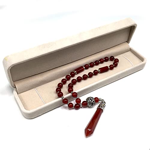 Mala Prayer Beads - Mala Necklace - Tibetan Mala Prayer Beads Meditation Beads Yoga Necklace - color: (POCKET MALA)-Red Agate Natural Stone -8 mm- 27 Beads