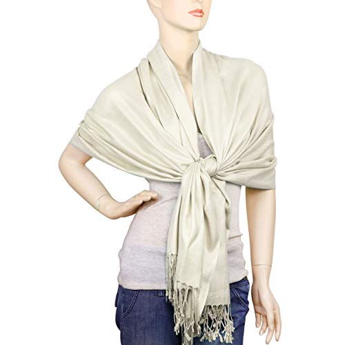 Falari Women's Soft Solid Color Pashmina Shawl Wrap Scarf, for Wedding, Bridesmaid Gifts, Evening Dress - color: Off-white