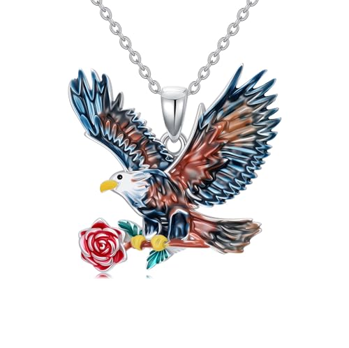 Hummingbird/Phoenix/Owl/Dove/Flamingo/Raven/Blue Jay/Cardinal/Peacock/Eagle/Parrot/Robin Necklace for Women 925 Sterling Silver Bird Pendant Necklace Animal Jewelry Gift for Mother Wife - style: Eagle Necklace with Flower