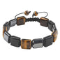 Square Natural Stone Unisex Adjustable Bracelet - Handmade with Natural Stons - Square Healing Crystal Bead Bracelet - color: Black&Tan