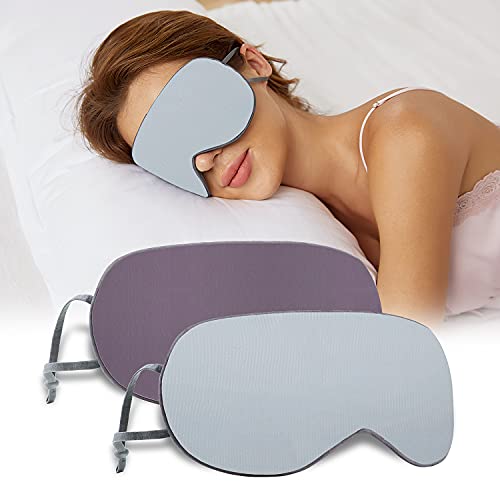 Sleeping Mask 2 Pack, Warm, Cool Double-Sided Use of Sleep Mask, Super Soft Blindfold with Adjustable Strap, Block Out Light, Comfort Sleep Eye Mask for Travel Meditation Nap - color: Blue/Pink + Purple/Pink