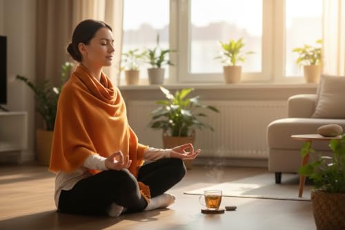 Handmade Wool Meditation Shawl Yoga Prayer Shawl For Spiritual Healing Practice Wrap Blanket for Men &Women - color: Marigold