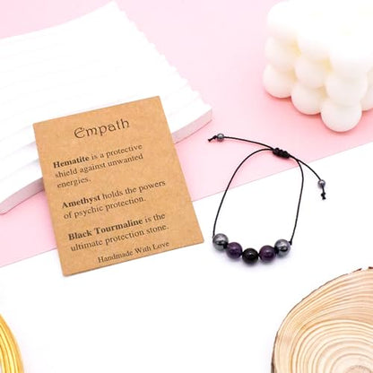 yfstyle Crystal Healing Stones Bracelets for Women & Men - Amethyst Anxiety Protection Bracelets - Natural Gemstones Jewelry Gifts - color: Empathy