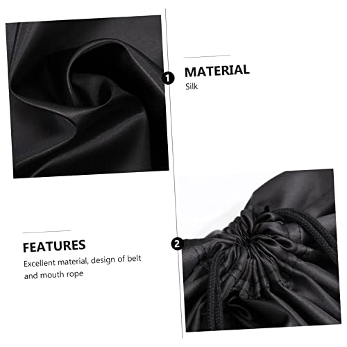 2pcs Durable Drawstring Storage Bags for Household Organization Lightweight Dustproof Cloth Finishing Bags Black Satin for Travel and Home Use