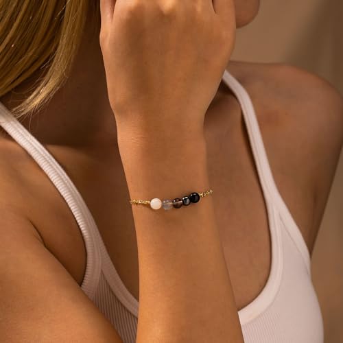 Triple Threat Protection Bracelet for Women,Evil Eye Natural Healing Crystal Beaded Bracelet for Protection - style: Empath Protection (Style 19)