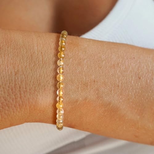 Crystal Beaded Bracelets for Women 4mm Clear Quartz Bead Handmade Gemstone Stretch Elastic Bracelet Natural Stone Crystal Healing Reiki Spiritual Jewelry Gifts - color: Citrine, size: 4mm