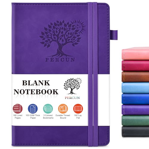 Blank Journal Ntebook for Men & Women, 160 Pages Leather Journals for Writing, Drawing Sketch Book,5.9" x 8.5" Hardcover Sketchbook, Unlined Notebooks for Work, School, Art (Purple)
